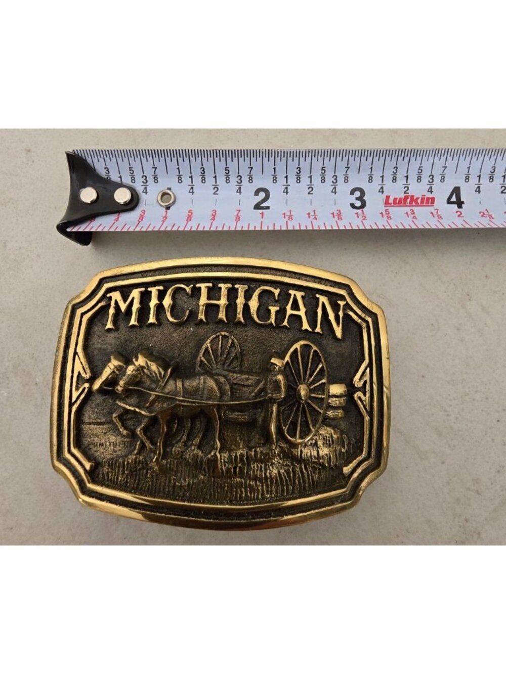 Vintage Solid Brass Michigan Belt Buckle First American Bank 1976 Heritage Mint